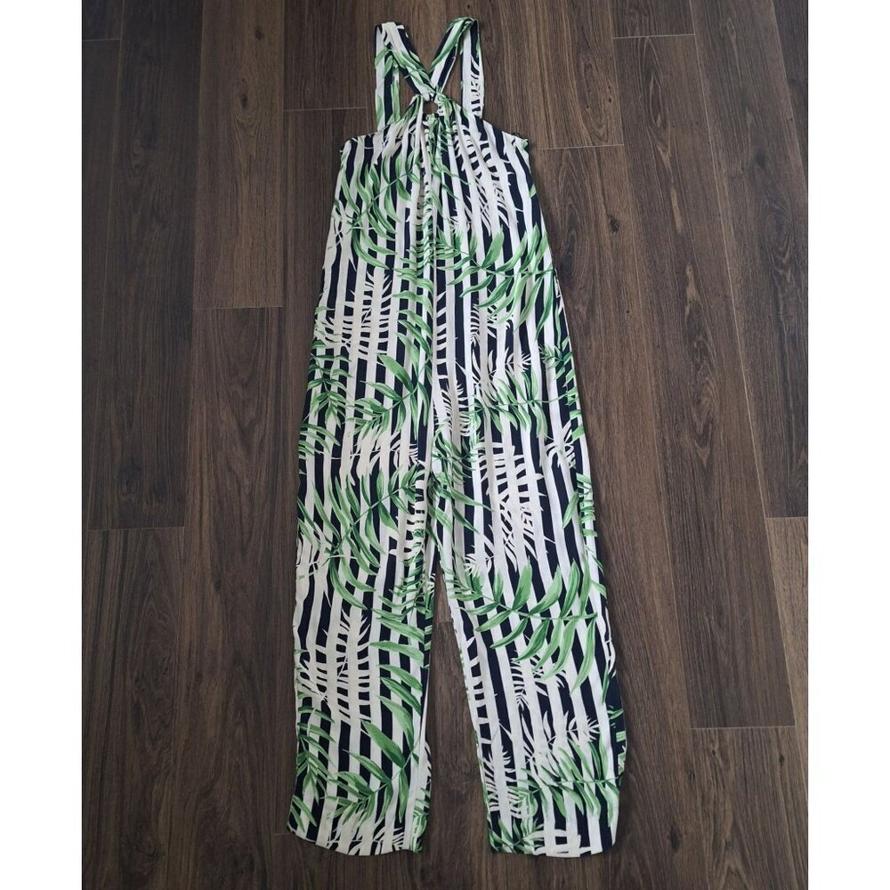💙 Zara Trafaluc Soft Lightweight Flowy Jumpsuit Size S Tropical Vacation Cruise